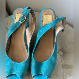 Size 8 turquoise suede espadrilles. 1.5” platform plus 3.5” heel.
